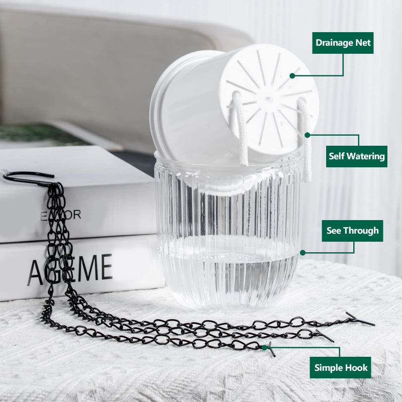 Josteve 4.5 Inch 3 Pcs Self Watering Hanging Planter Indoor Plant Hanging Pots Drainage Holes  Outdoor Small Hanging Planters Flower Pot Basket  Visible Water Level  Plant Hanger Home Decor  Gardening - Image 4